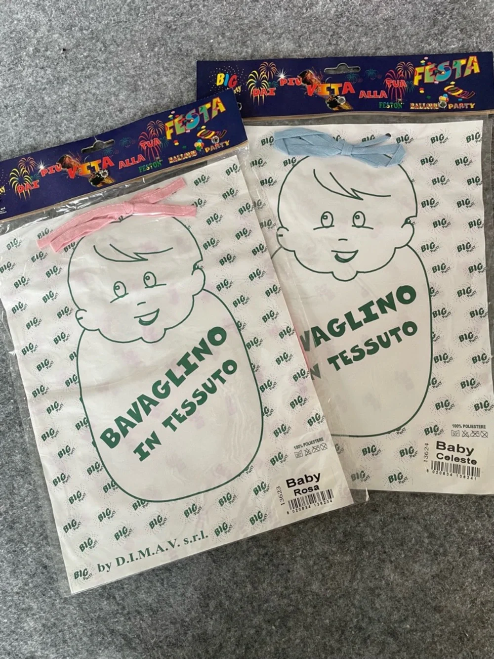 Vintage Baby Bib Set Italy BIG Party D.I.M.A.V. New Sealed Pink Blue Retro
